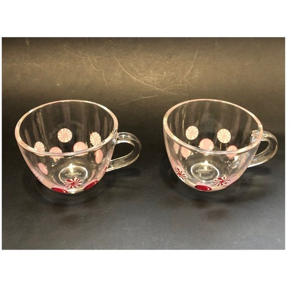 Starbucks Holiday 2007 Peppermint Candy Clear Coffee Mug Set With Saucers - Picture 5 of 16